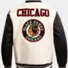 Buy Now Chicago Blackhawks Retro Classic Black And White Varsity Jacket For Men And Women
