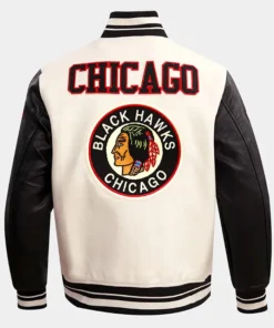 Buy Now Chicago Blackhawks Retro Classic Black And White Varsity Jacket For Men And Women