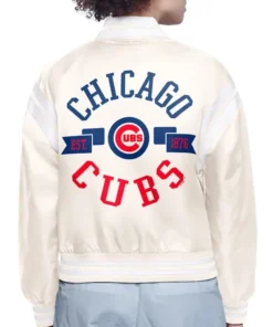 Buy Now Chicago Cubs Printed Logo Cream Varsity Jacket For Men And Women