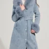 Buy Now Melissa Fumero Grosse Pointe Garden Society Season 01 Birdie Fur Trim Trench Denim Coat For Unisex