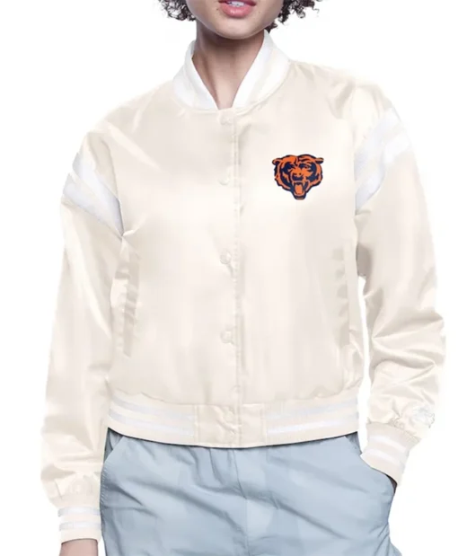Chicago Bears Printed Logo Cream Varsity Jacket