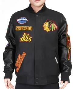 Chicago Blackhawks Animal Patches Black Jacket