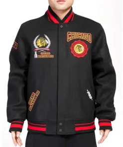 Chicago Blackhawks Crest Black Varsity Jacket