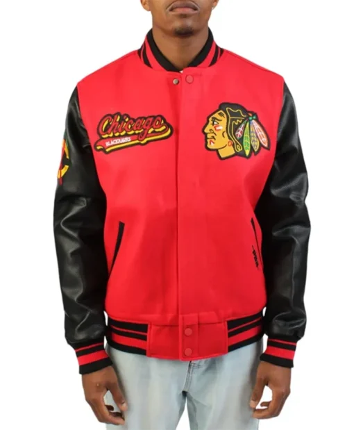 Chicago Blackhawks Red And Black Varsity Jacket