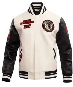 Chicago Blackhawks Retro Classic Black And White Varsity Jacket