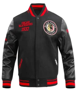 Chicago Blackhawks Retro Classic Black Letterman Varsity Jacket