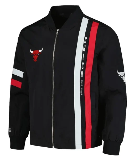 Chicago Bulls Stitch Applique Black Bomber Jacket