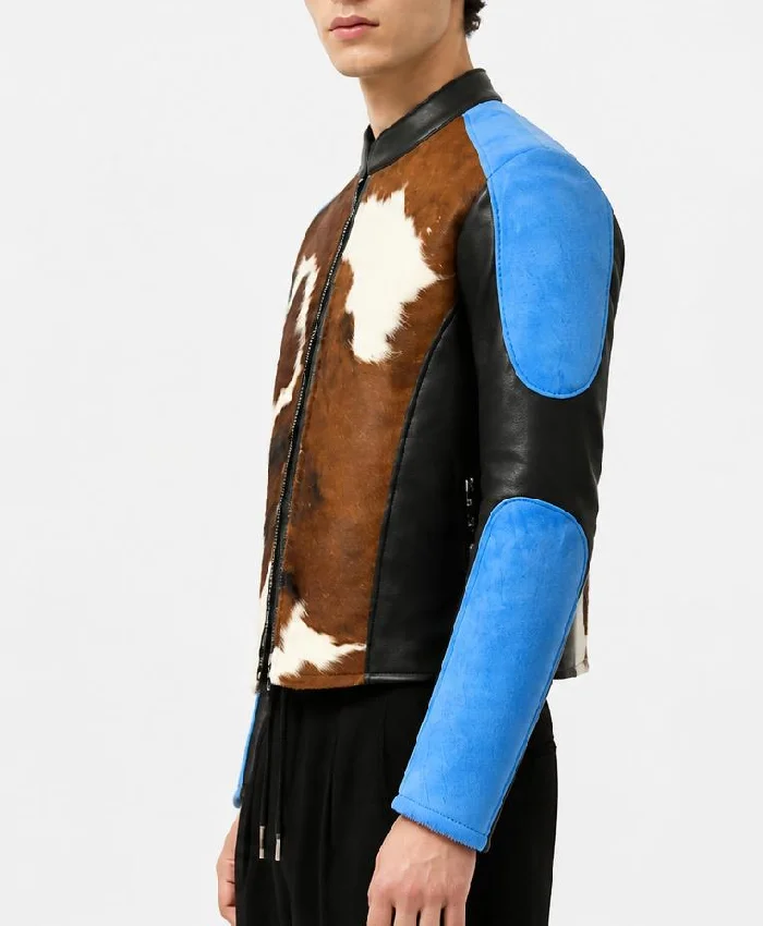 Cowhide Blue Dyed Calf Hair Jacket For Mens
