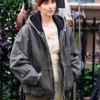 Materialists 2025 Dakota Johnson Grey Hooded Jacket