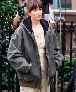 Materialists 2025 Dakota Johnson Grey Hooded Jacket