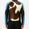 Men Cowhide Blue Dyed Calf Hair Jacket