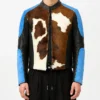 Mens Cowhide Blue Dyed Calf Hair Jacket