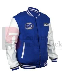 Blue and White Seattle Seahawks 50th Season Varsity Jacket