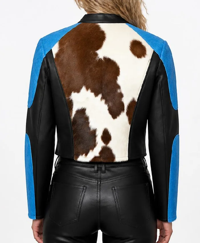 Women Cowhide Blue Dyed Calf Hair Jacket