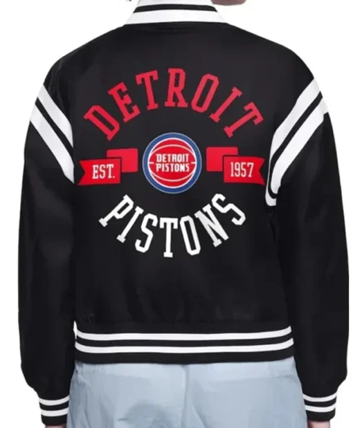 Buy Now Detroit Pistons Printed Logo Black Varsity Jacket For Men And Women