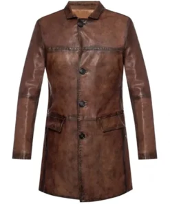 Buy Now Distressed Brown Dwayne Johnson Red Notice Leather Coat For Men And Women