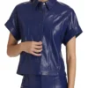 Buy Now E! News 2025 Kristen Kish Blue Leather Short Sleeve Shirt For Men And Women