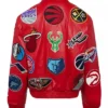 Buy Now Jeff Hamilton X NBA Teams Logo Patch Red Leather Jacket For Unisex