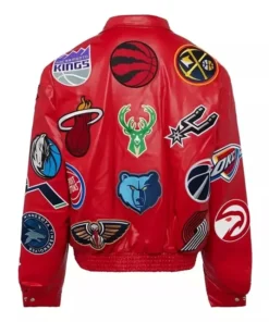 Buy Now Jeff Hamilton X NBA Teams Logo Patch Red Leather Jacket For Unisex