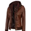 Buy Now Leather With Removable Hood Bomber Jacket For Men And Women