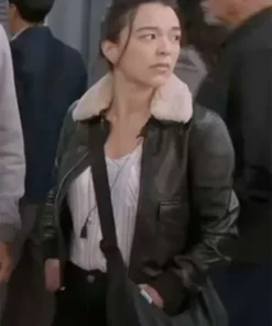 Buy Now Midori Francis TV-Series Grey’s Anatomy Season 21 Mika Yasuda Shearling Bomber Black Leather Jacket For Unisex