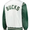 Buy Now Milwaukee Bucks Starter White And Green Varsity Jacket For Unisex