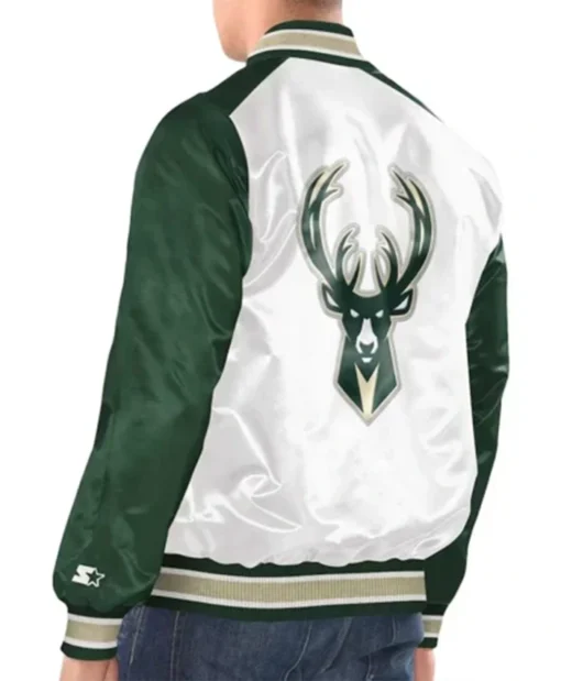 Buy Now Milwaukee Bucks White And Hunter Green Renegade Varsity Jacket For Unisex