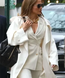 Buy Now Movie Office Romance 2025 Jennifer Lopez White Cotton Trench Coat For Unisex