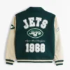 Buy Now New York Jets Green And OFF-White Letterman Varsity Jacket For Men And Women