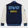 Buy Now OVO Memphis Grizzlies Navy Blue And OFF-White Varsity Jacket For Men And Women