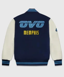 Buy Now OVO Memphis Grizzlies Navy Blue And OFF-White Varsity Jacket For Men And Women