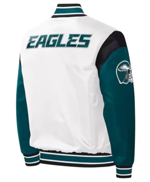Buy Now Philadelphia Eagles Throwback Warm Up Pitch Varsity Jacket For Men And Women