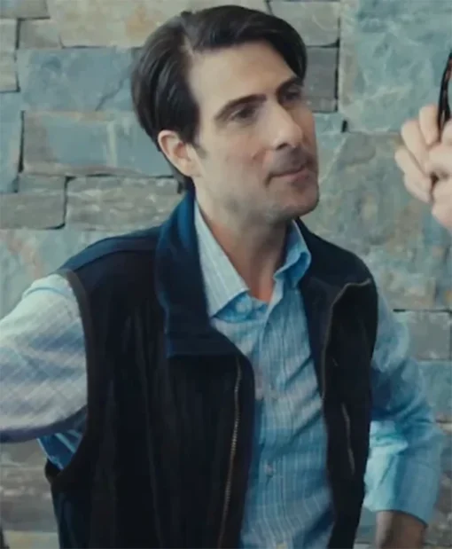 Buy Now Souper Movie Mountainhead 2025 Jason Schwartzman Navy Blue Quilted Vest For Unisex