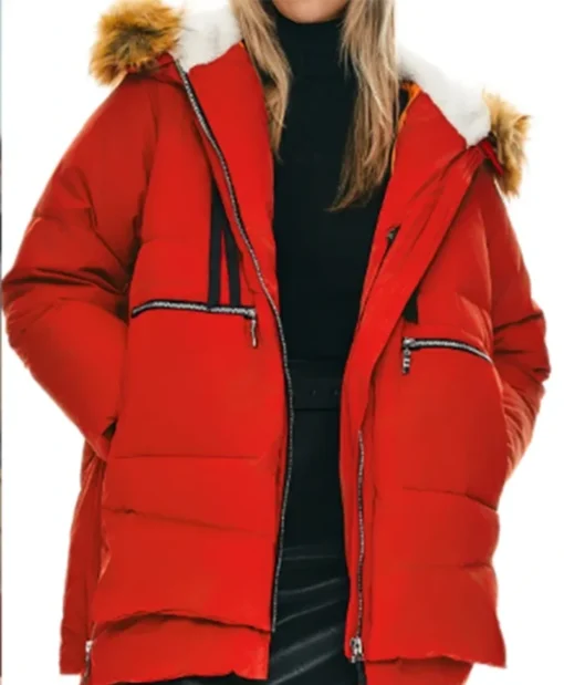 Buy Now Zorga Qaunaq TV-Series North Of North Season 01 Millie Red Puffer Fur Hooded Jacket For Unisex