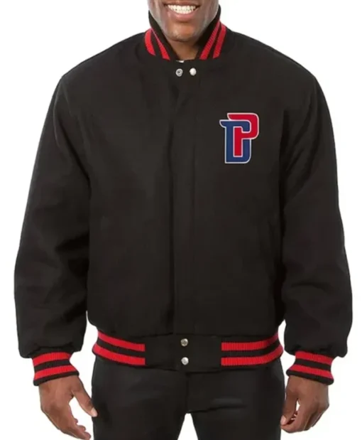 Detroit Pistons Black Letterman Varsity Jacket