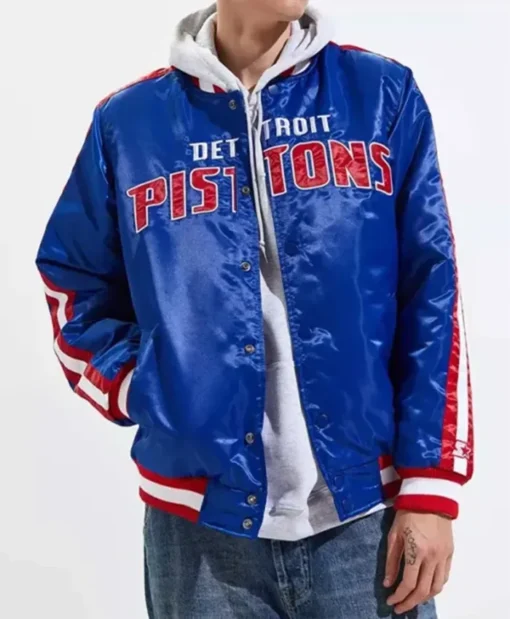 Detroit Pistons Blue Striped Varsity Jacket