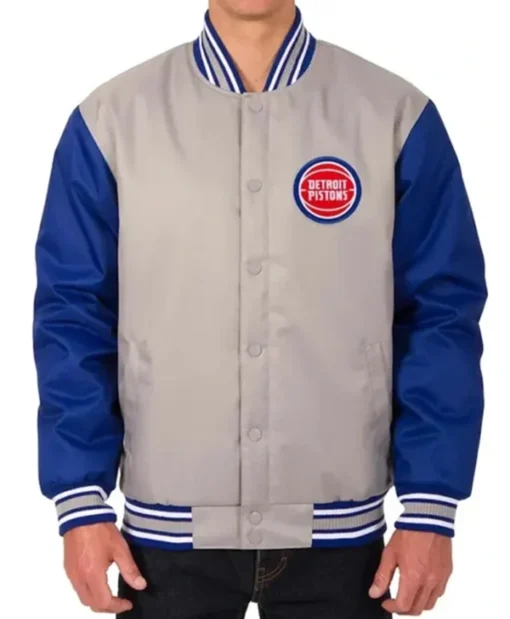 Detroit Pistons Gray And Blue Poly Varsity Jacket