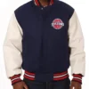 Detroit Pistons Navy Blue And White Varsity Jacket