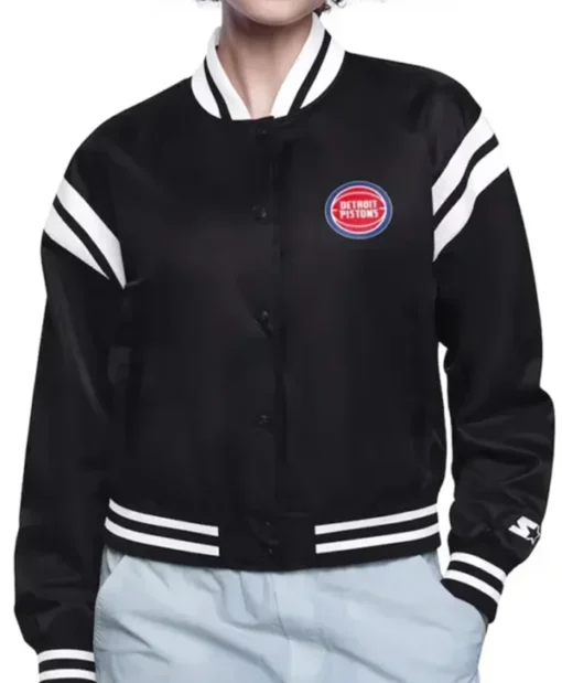 Detroit Pistons Printed Logo Black Varsity Jacket