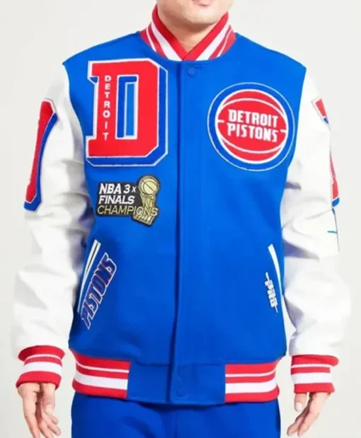 Detroit Pistons Royal And White Mashup Varsity Jacket