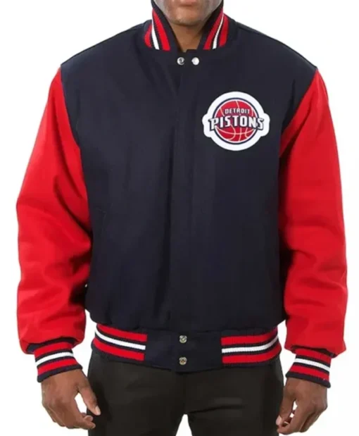 Detroit Pistons Two-Tone Navy And Red Varsity Jacket