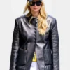 Jennifer Lawrence Black Leather Blazer