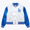 LA Dodgers Cropped White And Blue Varsity Jacket