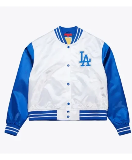 LA Dodgers Cropped White And Blue Varsity Jacket