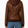 Leather With Removable Hood Bomber Jacket For Women