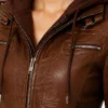 Leather With Removable Hood Bomber Jacket Women