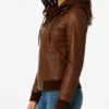 Leather With Removable Hood Bomber Jacket Womens