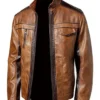 Men Vintage Wax Tan Dark Brown Leather Jacket