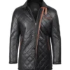 Men’s Black Quilted Leather Car With Brown Detailing Coat