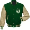 Milwaukee Bucks Beige And Green Letterman Varsity Jacket
